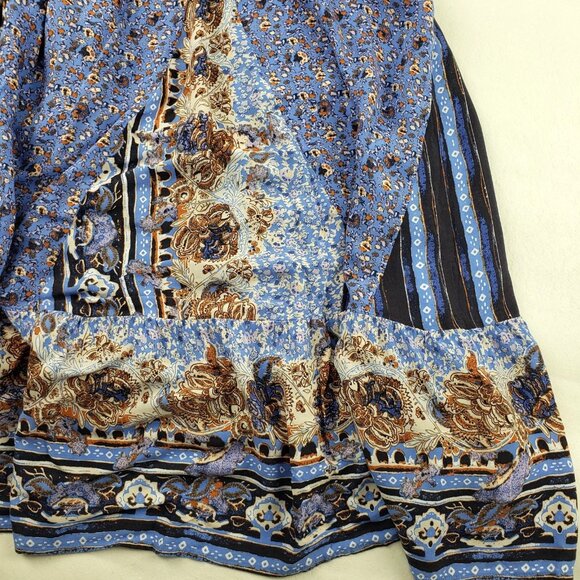 Free People Happy Feelings Maxi Dress Womens Large Blue Boho Peasant Long Sleeve - Picture 11 of 15